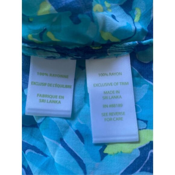 Lilly Pulitzer Blue Green Tropical Print Rayon Blouse Top Long Sleeve Size Mediu - Picture 6 of 6